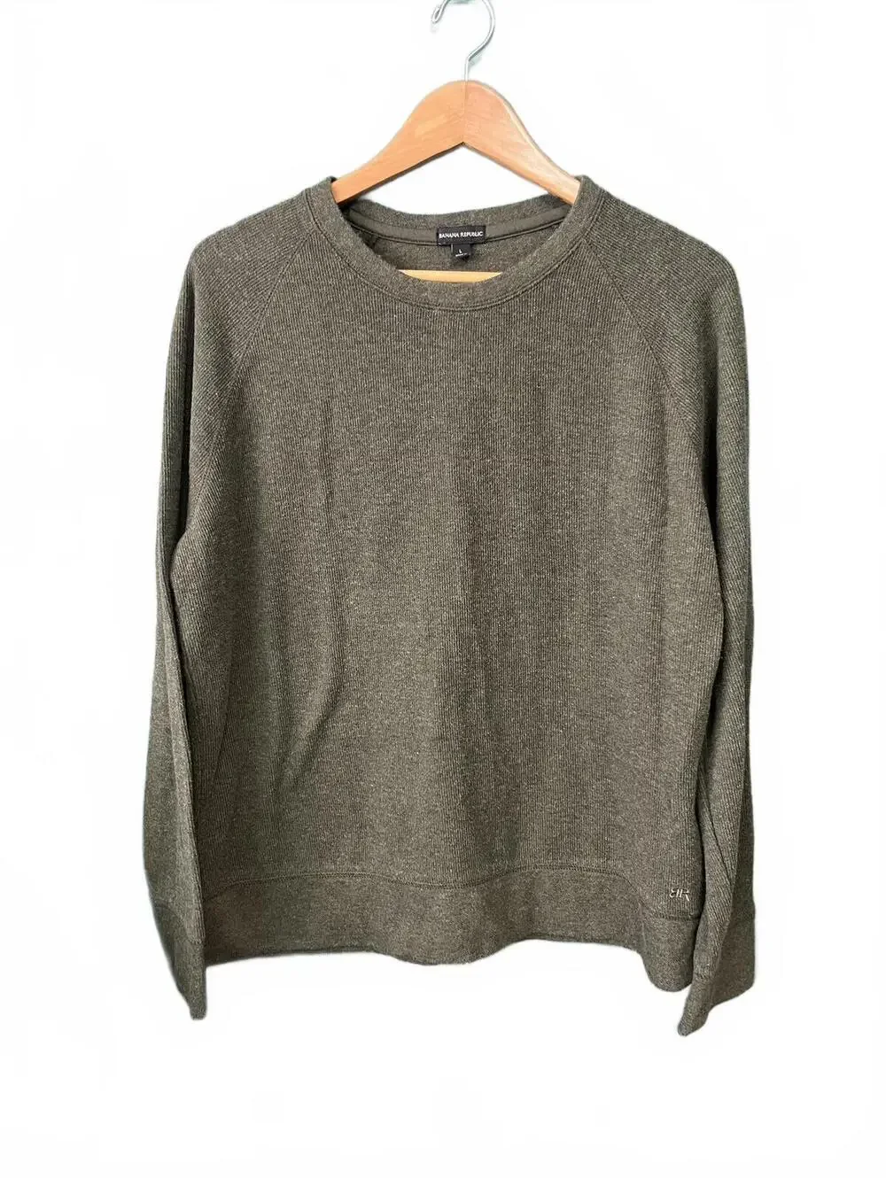 Banana Republic Normcore Green Waffle Knit Crewneck Pullover Sweater Size L
